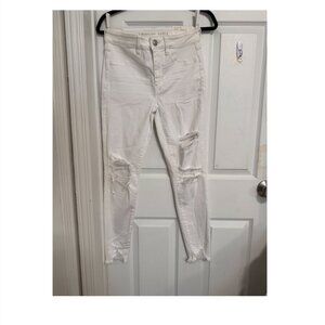American Eagle Hi-Rise Jegging Ne(x)t Level Stretch White Distressed Jeans Size